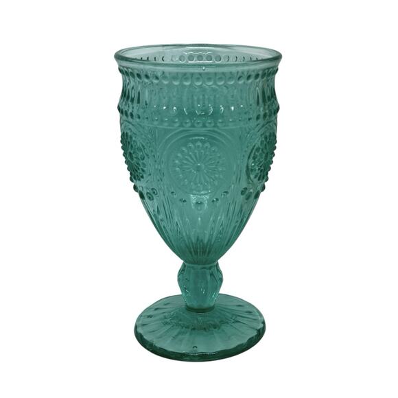 The Pioneer Woman Adeline 12-Ounce Footed Glass Goblet Turquoise Teal One - Picture 8 of 12